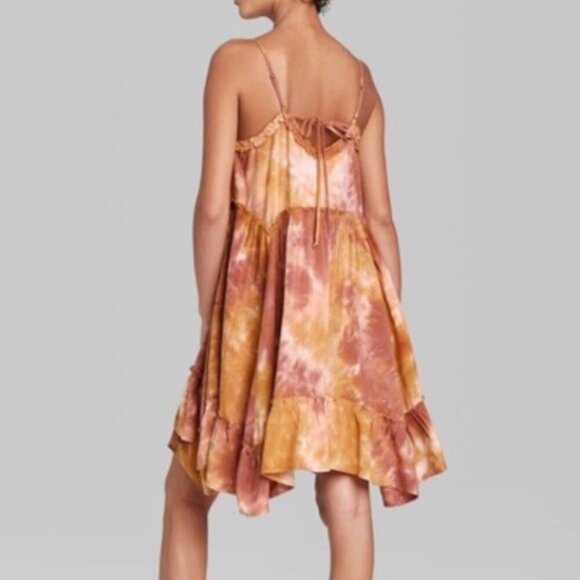 WILD FABLE Mauve Pink Orange Tie Dye Sleeveless Boho Mini Swing Babydoll Dress - Picture 6 of 14